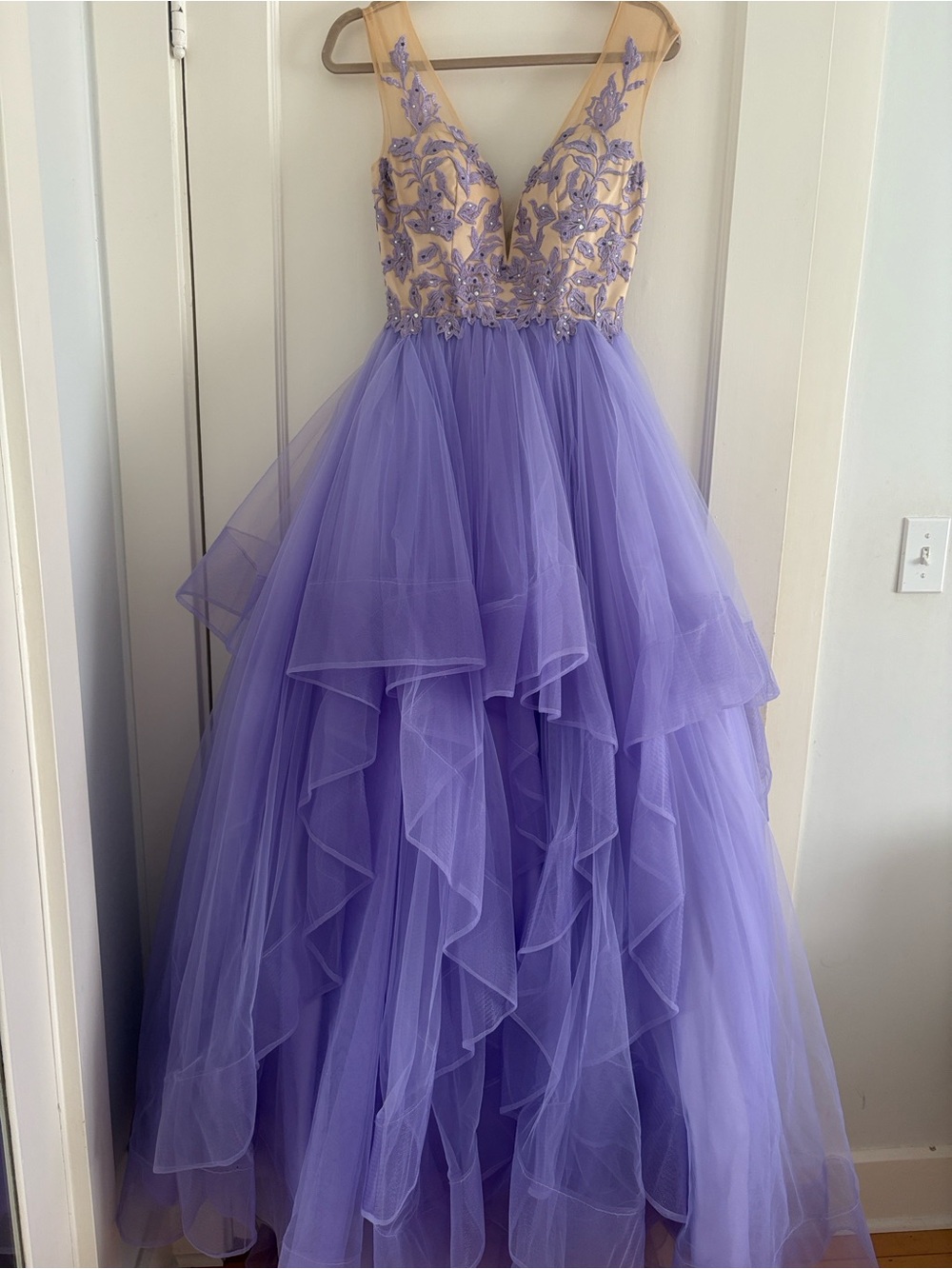 Angela & Alison Two-Tone Lavender and Nude Dress